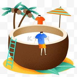 夏季椰子泳池插画