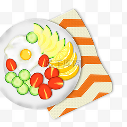 水果沙拉图片_餐桌美食水果沙拉煎蛋桌布夏日