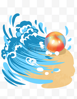 小皮球图片_海滩海浪冲击沙滩球