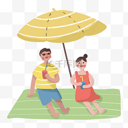 夏季夏天夏日情侣在太阳伞下喝饮