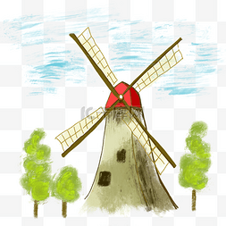 手绘荷兰风车图片_手绘风车春天风景