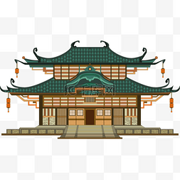 传统小插画图片_日本传统寺庙建筑2d插画