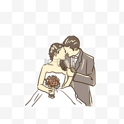 手绘卡通幸福新郎新娘