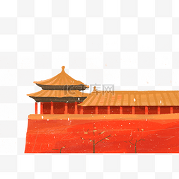 中国建筑红色图片_彩色手绘故宫红墙装饰画