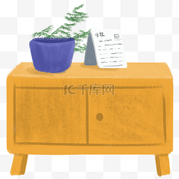 手绘家具用品图片_黄色盆栽柜子png图片素材