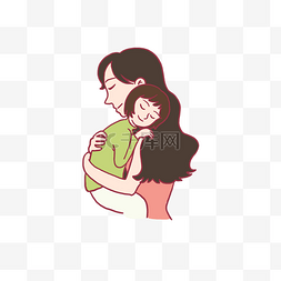 母亲节母亲怀抱女儿插画免抠元素