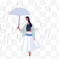 卡通刮风下雨图片_外套下雨打伞人物创意插画
