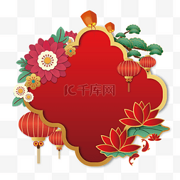 红色春节花图片_矢量春节立体边框装饰