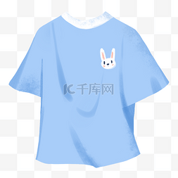 潮牌短袖t恤图片_夏日蓝色兔兔可爱印花短袖