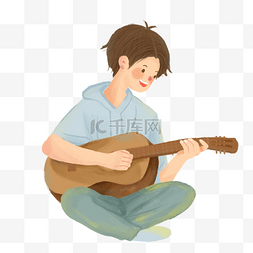 小男孩音乐图片_卡通可爱的小男孩弹吉它