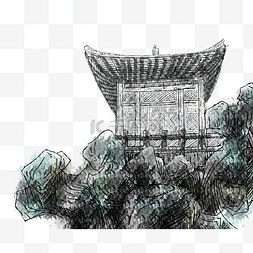 水墨画装饰画图片_国画古建筑装饰画