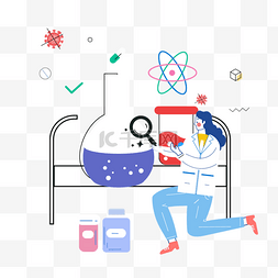 蓝色科技线条素材图片_手绘卡通医疗胶囊实验插画