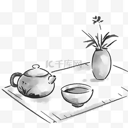 俯拍茶壶茶杯图片_中国风茶具