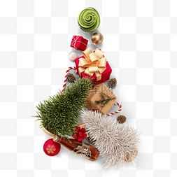 球球绿色立体图片_礼品堆叠的圣诞树