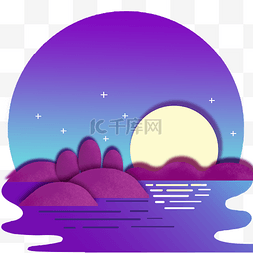 河流logo图片_立体剪纸月亮插画