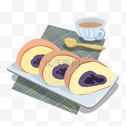 蛋糕盘子图片_紫薯芋泥蛋糕卷低糖点心