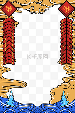 红色中国风福字图片_新年国潮福字鞭炮边框