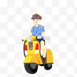 男孩骑着电动车免抠图