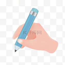 铅笔的手图片_文具用品手拿蓝色铅笔