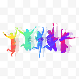 人物图片_台湾青年节跳跃向上彩色活泼剪影