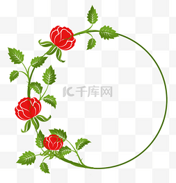 植物花环花框图片_小清新浪漫红玫瑰植物花环