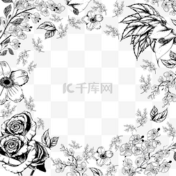 创意手绘植物插图图片_玫瑰花黑白线稿手绘