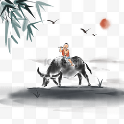 中国风水图片_中国风水墨画放牛的牧童