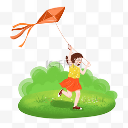 春季出游放风筝的女孩春天