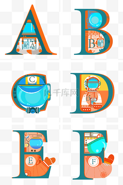 卡通大写字母c图片_ABCDEF字母创意航空宇航服大写字母