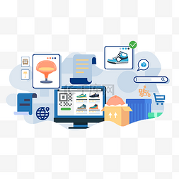 生活方式图片_矢量扁平电脑购物消费网购便捷