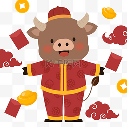 牛可爱红包图片_2021年新年唐装小牛