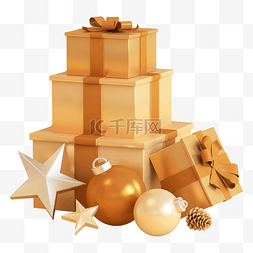 礼物圣诞盒子图片_圣诞圣诞节金色立体礼盒圣诞装饰