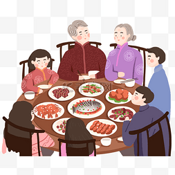 年夜饭插画图片_春节年夜饭插画