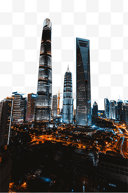 三件图片_上海城市地标CBD陆家嘴三件套夜景