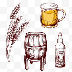 小麦啤酒图片_手绘线描小麦啤酒