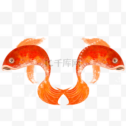 手绘卡通两条红色的鲤鱼免扣元素