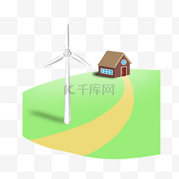 小房子装饰风车插画