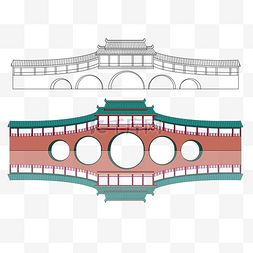 长桥图片_复古廊桥矢量图