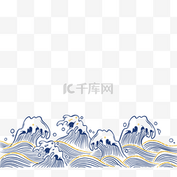 日式熔岩蛋糕图片_日式浮世绘古典海浪金色