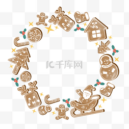 麋鹿雪橇圣诞老人图片_雪橇圣诞老人房子糖饼叶子圆环边