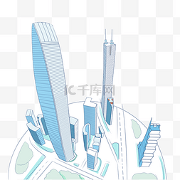 插画元素建筑图片_深圳俯视地标建筑描边插画