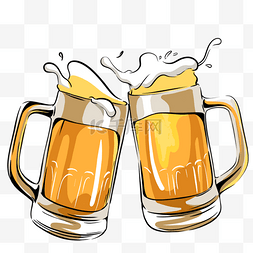 黄色插画图片_啤酒干杯啤酒节手绘插画元素