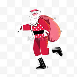 奔跑的手绘人物图片_手绘扁平圣诞老人包裹
