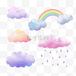 梦幻云朵唯美少女彩虹雨