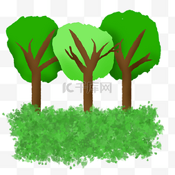 春季绿色纹理草地大树卡通素材
