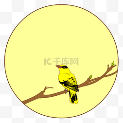 中国风花鸟圆形边框黄鹂矢量免抠
