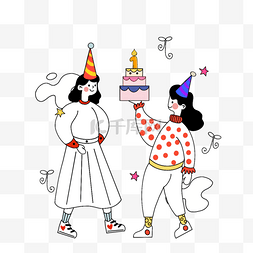 生日蛋糕帽子图片_手绘生日蛋糕礼物盒星星插画