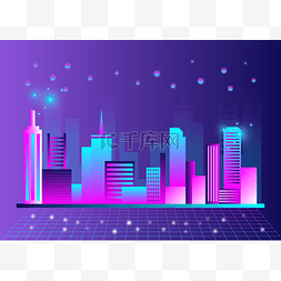 高楼大厦夜景图片_科技紫色城市大楼