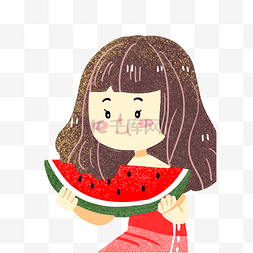 彩色创意吃西瓜的女孩元素