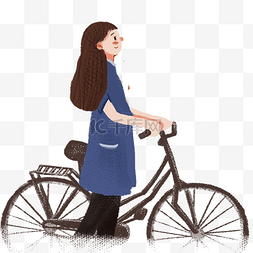 灰色创意骑自行车的女孩元素